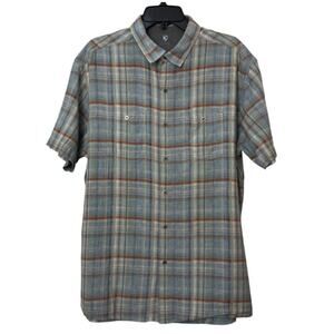 Kuhl Skorpio Plaid Linen Blend Short Sleeve Up Shirt Men's XL Blue Rust